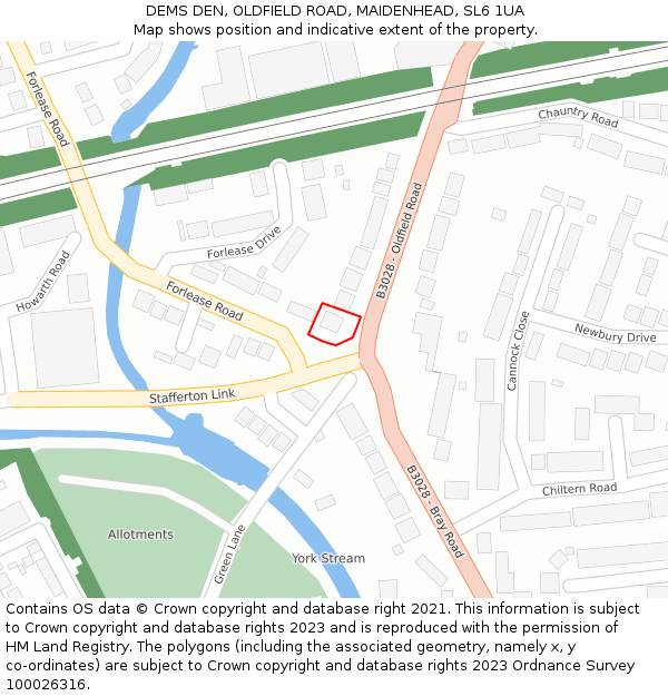 DEMS DEN, OLDFIELD ROAD, MAIDENHEAD, SL6 1UA: Location map and indicative extent of plot