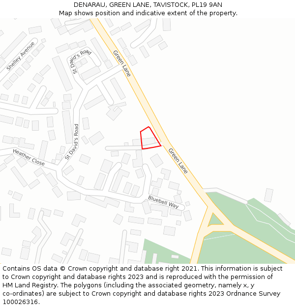 DENARAU, GREEN LANE, TAVISTOCK, PL19 9AN: Location map and indicative extent of plot