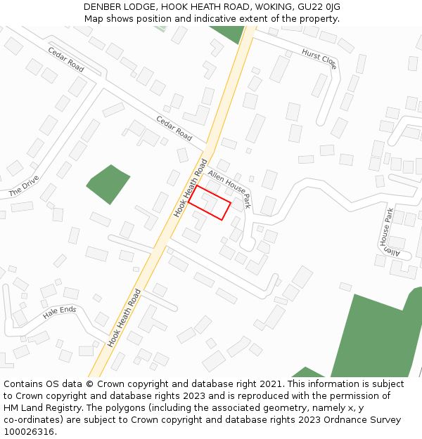 DENBER LODGE, HOOK HEATH ROAD, WOKING, GU22 0JG: Location map and indicative extent of plot