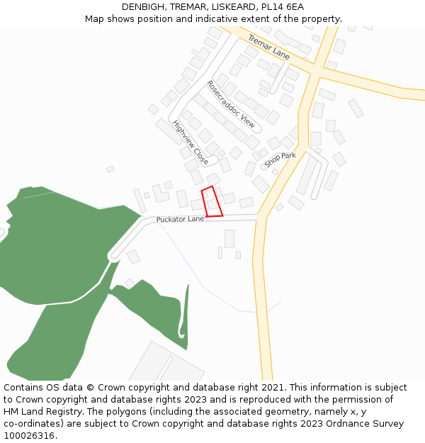 DENBIGH, TREMAR, LISKEARD, PL14 6EA: Location map and indicative extent of plot