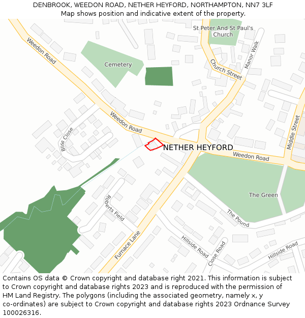 DENBROOK, WEEDON ROAD, NETHER HEYFORD, NORTHAMPTON, NN7 3LF: Location map and indicative extent of plot