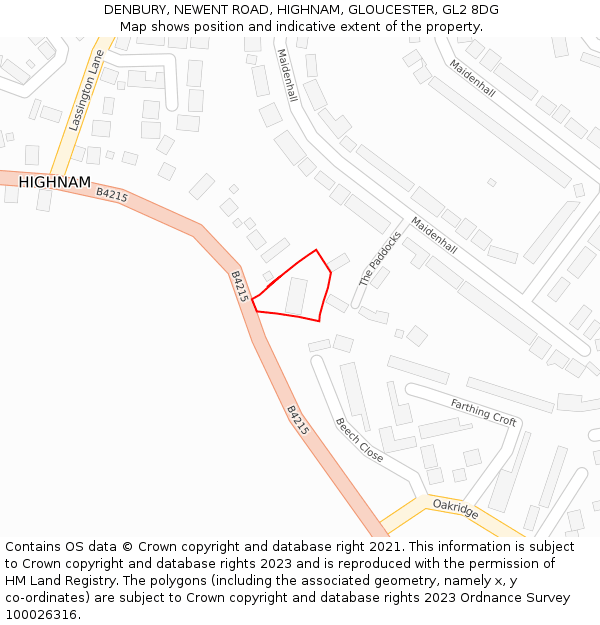 DENBURY, NEWENT ROAD, HIGHNAM, GLOUCESTER, GL2 8DG: Location map and indicative extent of plot