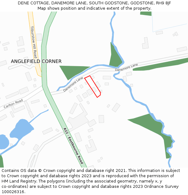 DENE COTTAGE, DANEMORE LANE, SOUTH GODSTONE, GODSTONE, RH9 8JF: Location map and indicative extent of plot