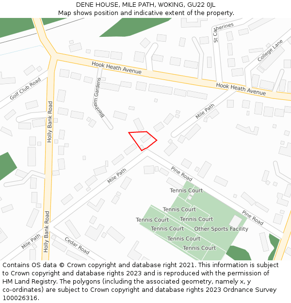 DENE HOUSE, MILE PATH, WOKING, GU22 0JL: Location map and indicative extent of plot