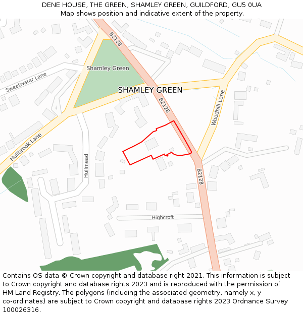 DENE HOUSE, THE GREEN, SHAMLEY GREEN, GUILDFORD, GU5 0UA: Location map and indicative extent of plot