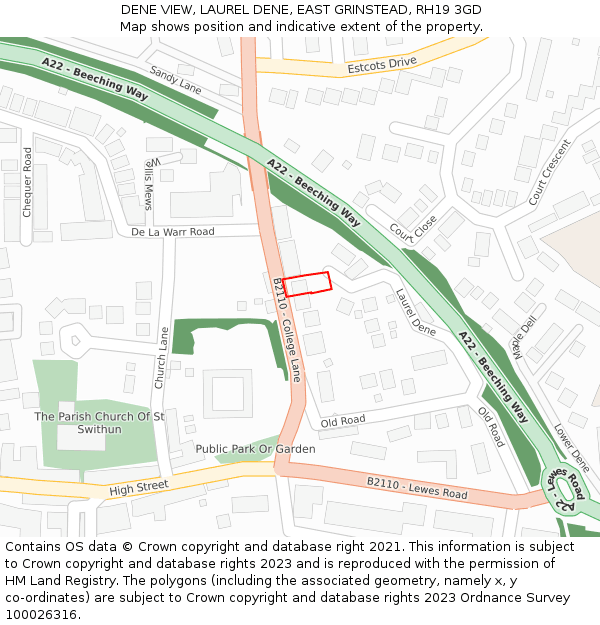 DENE VIEW, LAUREL DENE, EAST GRINSTEAD, RH19 3GD: Location map and indicative extent of plot