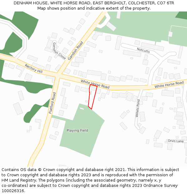 DENHAM HOUSE, WHITE HORSE ROAD, EAST BERGHOLT, COLCHESTER, CO7 6TR: Location map and indicative extent of plot