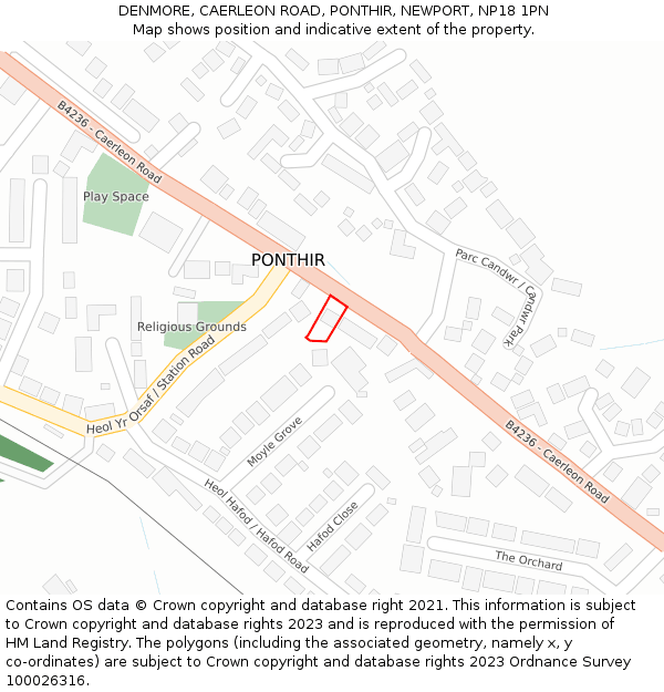 DENMORE, CAERLEON ROAD, PONTHIR, NEWPORT, NP18 1PN: Location map and indicative extent of plot