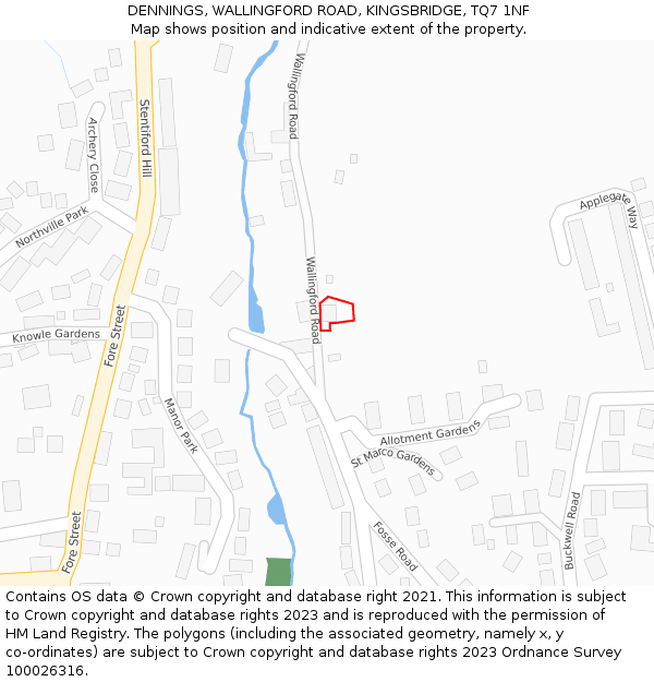 DENNINGS, WALLINGFORD ROAD, KINGSBRIDGE, TQ7 1NF: Location map and indicative extent of plot