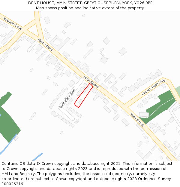 DENT HOUSE, MAIN STREET, GREAT OUSEBURN, YORK, YO26 9RF: Location map and indicative extent of plot