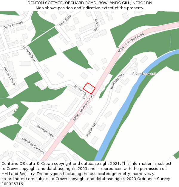 DENTON COTTAGE, ORCHARD ROAD, ROWLANDS GILL, NE39 1DN: Location map and indicative extent of plot