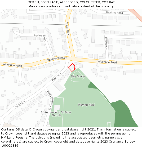 DERIEN, FORD LANE, ALRESFORD, COLCHESTER, CO7 8AT: Location map and indicative extent of plot