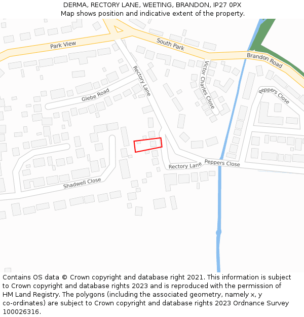 DERMA, RECTORY LANE, WEETING, BRANDON, IP27 0PX: Location map and indicative extent of plot