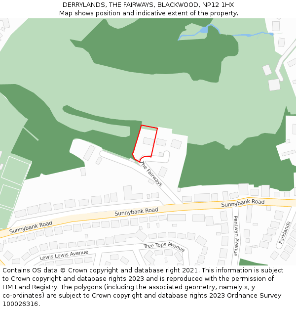 DERRYLANDS, THE FAIRWAYS, BLACKWOOD, NP12 1HX: Location map and indicative extent of plot