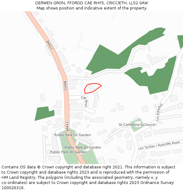 DERWEN GRON, FFORDD CAE RHYS, CRICCIETH, LL52 0AW: Location map and indicative extent of plot