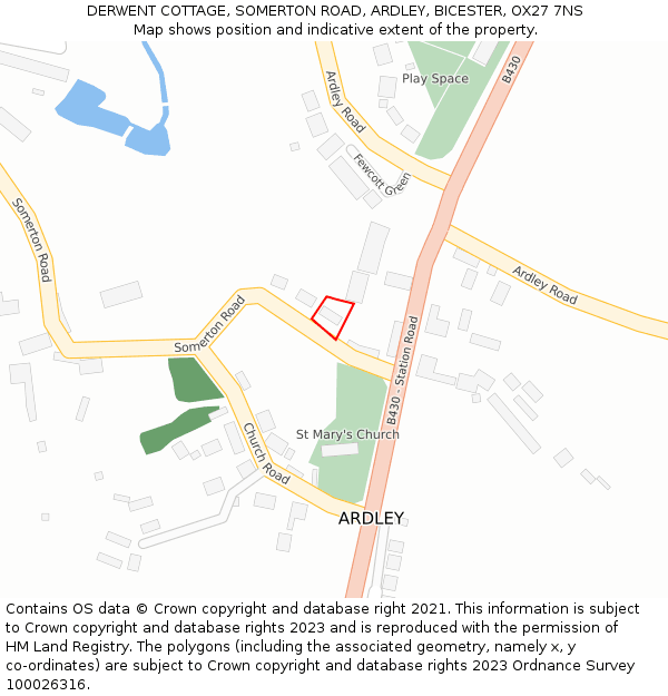 DERWENT COTTAGE, SOMERTON ROAD, ARDLEY, BICESTER, OX27 7NS: Location map and indicative extent of plot