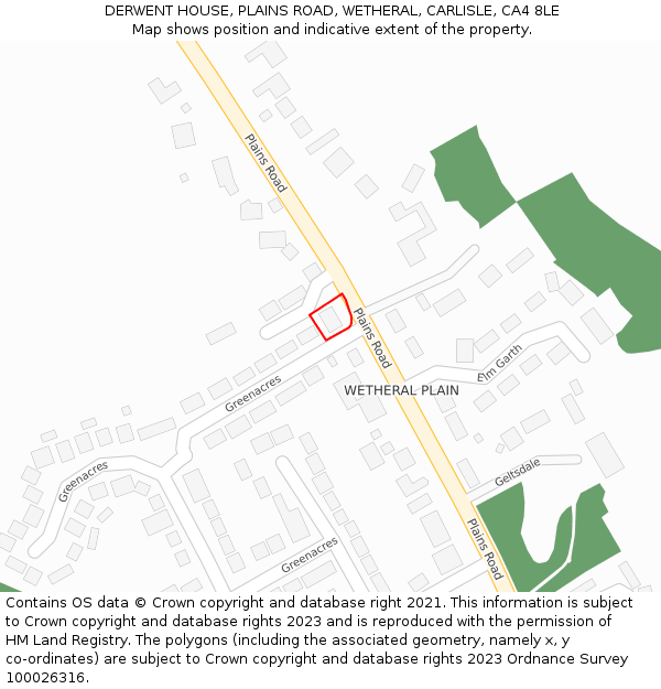 DERWENT HOUSE, PLAINS ROAD, WETHERAL, CARLISLE, CA4 8LE: Location map and indicative extent of plot