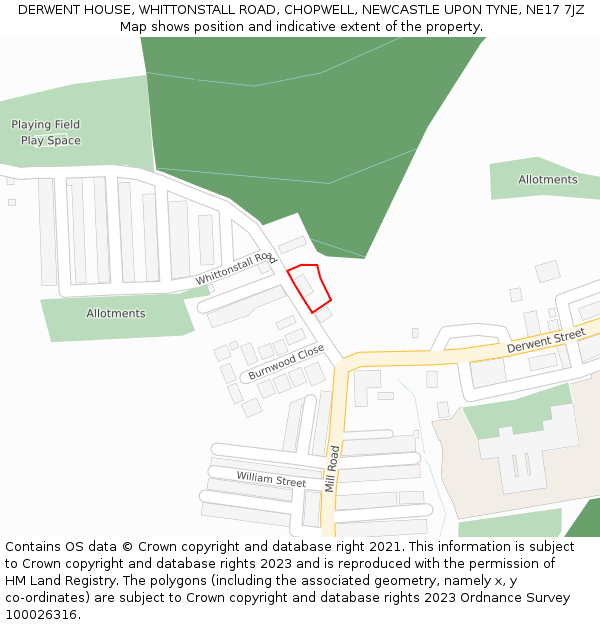 DERWENT HOUSE, WHITTONSTALL ROAD, CHOPWELL, NEWCASTLE UPON TYNE, NE17 7JZ: Location map and indicative extent of plot