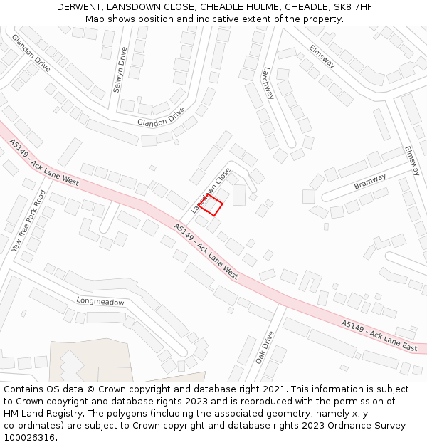 DERWENT, LANSDOWN CLOSE, CHEADLE HULME, CHEADLE, SK8 7HF: Location map and indicative extent of plot