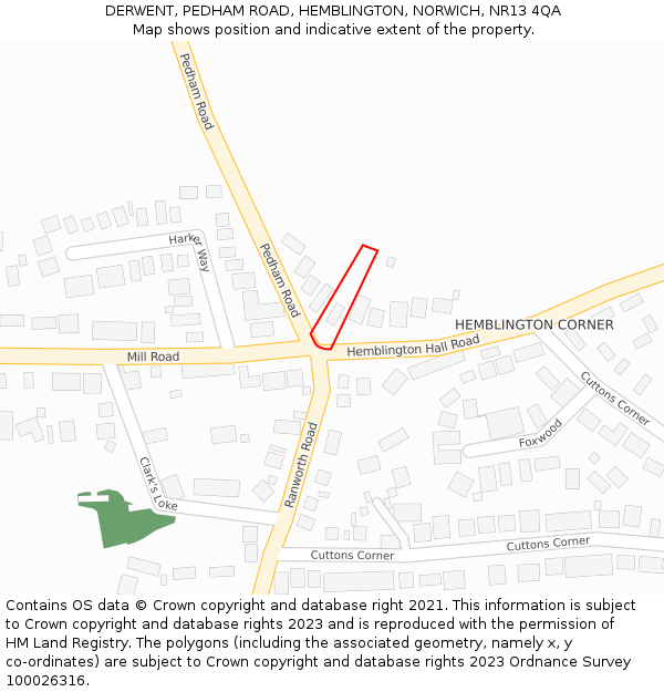 DERWENT, PEDHAM ROAD, HEMBLINGTON, NORWICH, NR13 4QA: Location map and indicative extent of plot