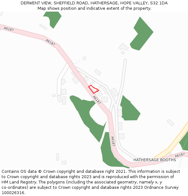 DERWENT VIEW, SHEFFIELD ROAD, HATHERSAGE, HOPE VALLEY, S32 1DA: Location map and indicative extent of plot