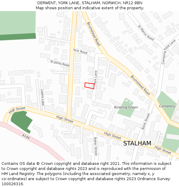 DERWENT, YORK LANE, STALHAM, NORWICH, NR12 9BN: Location map and indicative extent of plot