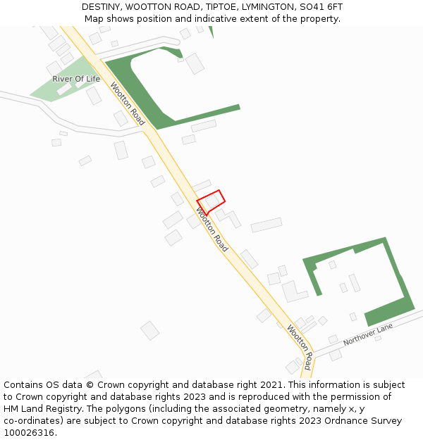 DESTINY, WOOTTON ROAD, TIPTOE, LYMINGTON, SO41 6FT: Location map and indicative extent of plot