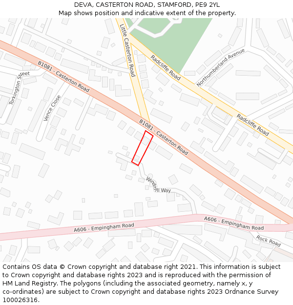 DEVA, CASTERTON ROAD, STAMFORD, PE9 2YL: Location map and indicative extent of plot