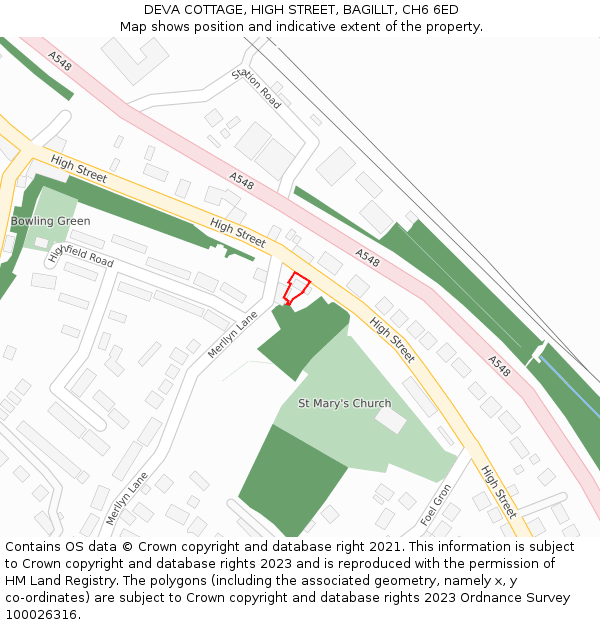 DEVA COTTAGE, HIGH STREET, BAGILLT, CH6 6ED: Location map and indicative extent of plot