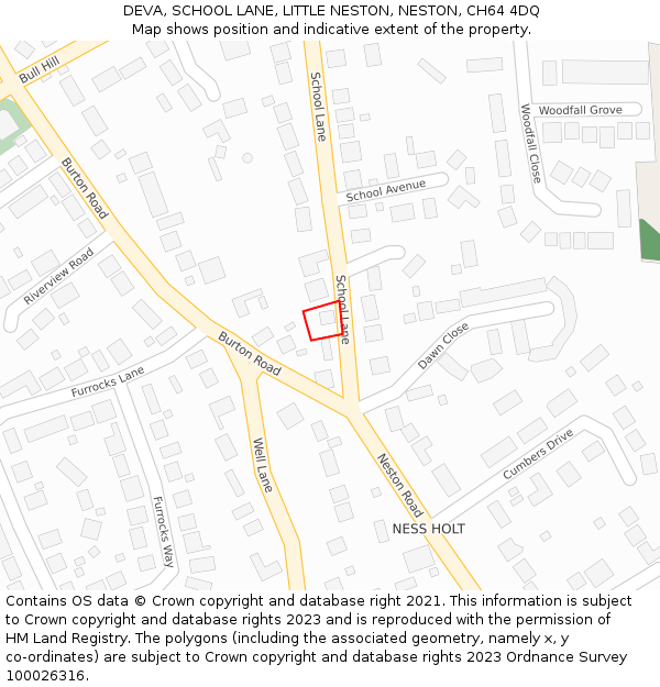 DEVA, SCHOOL LANE, LITTLE NESTON, NESTON, CH64 4DQ: Location map and indicative extent of plot