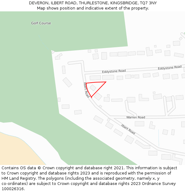 DEVERON, ILBERT ROAD, THURLESTONE, KINGSBRIDGE, TQ7 3NY: Location map and indicative extent of plot