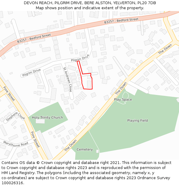 DEVON REACH, PILGRIM DRIVE, BERE ALSTON, YELVERTON, PL20 7DB: Location map and indicative extent of plot