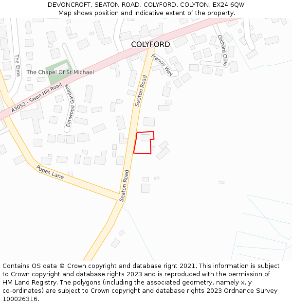 DEVONCROFT, SEATON ROAD, COLYFORD, COLYTON, EX24 6QW: Location map and indicative extent of plot