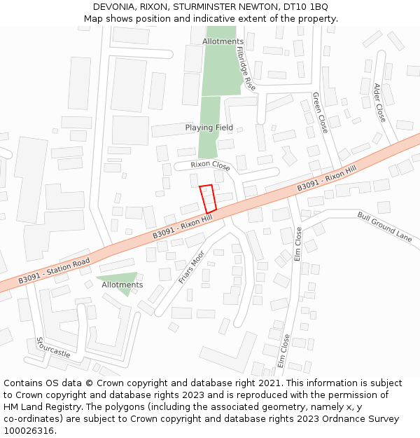 DEVONIA, RIXON, STURMINSTER NEWTON, DT10 1BQ: Location map and indicative extent of plot