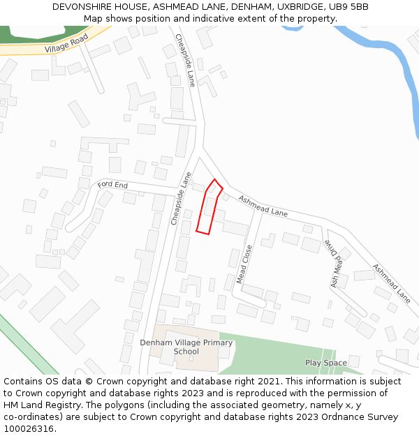 DEVONSHIRE HOUSE, ASHMEAD LANE, DENHAM, UXBRIDGE, UB9 5BB: Location map and indicative extent of plot