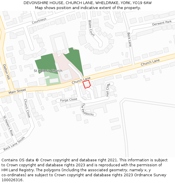 DEVONSHIRE HOUSE, CHURCH LANE, WHELDRAKE, YORK, YO19 6AW: Location map and indicative extent of plot