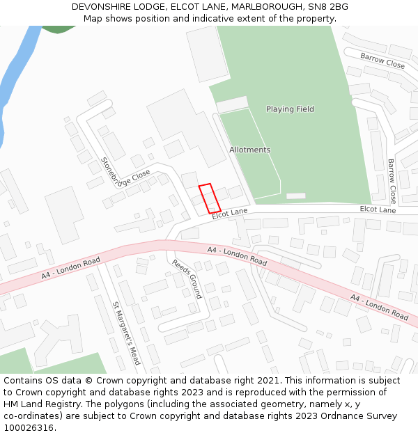 DEVONSHIRE LODGE, ELCOT LANE, MARLBOROUGH, SN8 2BG: Location map and indicative extent of plot
