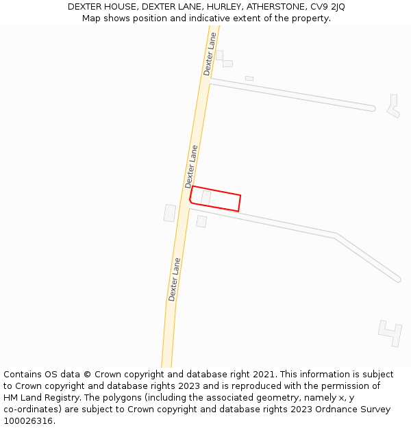 DEXTER HOUSE, DEXTER LANE, HURLEY, ATHERSTONE, CV9 2JQ: Location map and indicative extent of plot