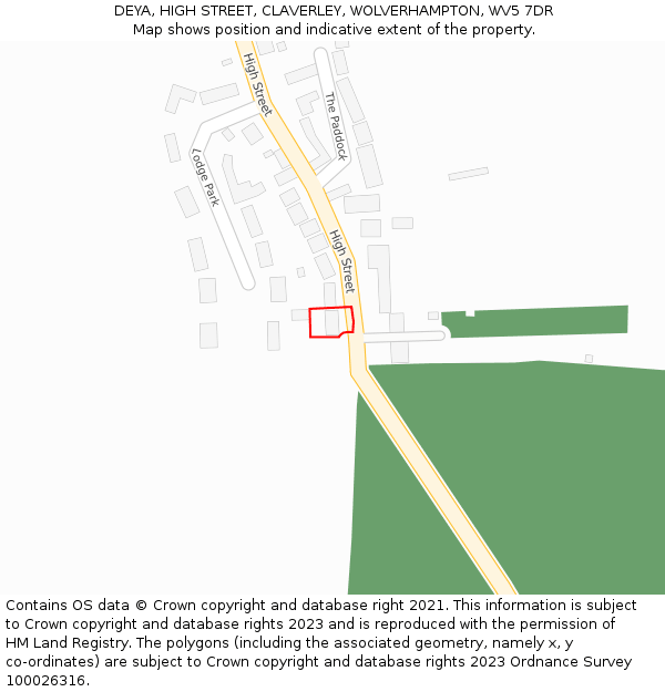 DEYA, HIGH STREET, CLAVERLEY, WOLVERHAMPTON, WV5 7DR: Location map and indicative extent of plot