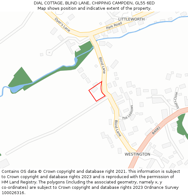 DIAL COTTAGE, BLIND LANE, CHIPPING CAMPDEN, GL55 6ED: Location map and indicative extent of plot