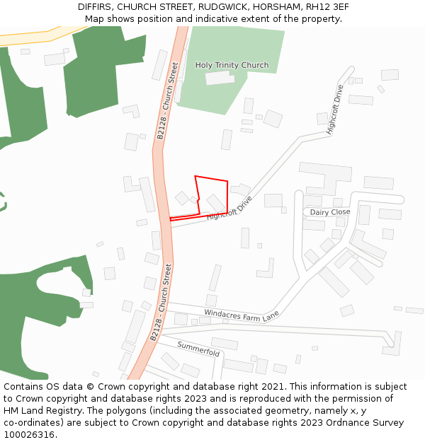 DIFFIRS, CHURCH STREET, RUDGWICK, HORSHAM, RH12 3EF: Location map and indicative extent of plot