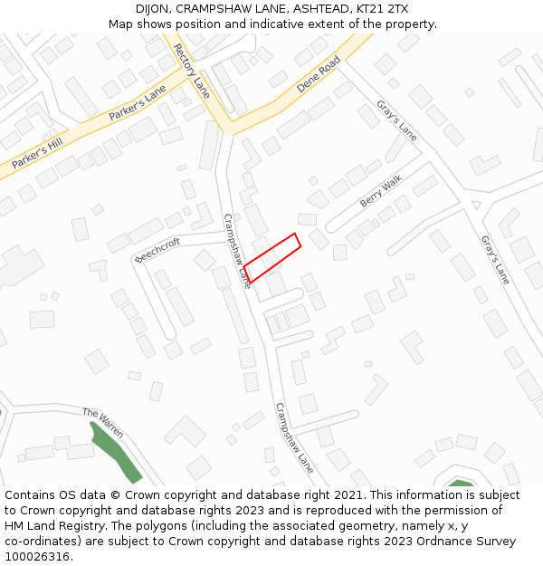 DIJON, CRAMPSHAW LANE, ASHTEAD, KT21 2TX: Location map and indicative extent of plot