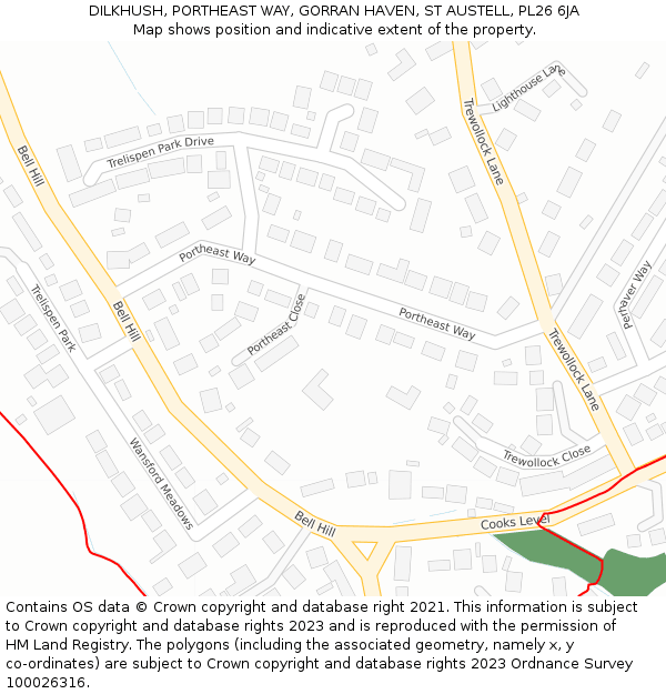DILKHUSH, PORTHEAST WAY, GORRAN HAVEN, ST AUSTELL, PL26 6JA: Location map and indicative extent of plot