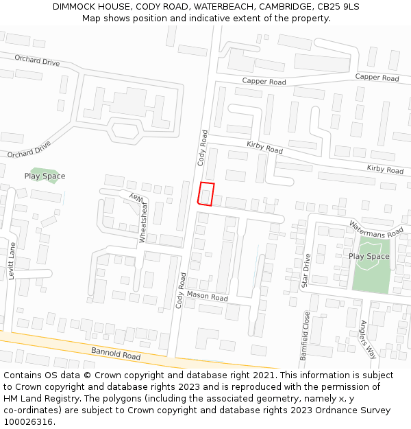 DIMMOCK HOUSE, CODY ROAD, WATERBEACH, CAMBRIDGE, CB25 9LS: Location map and indicative extent of plot