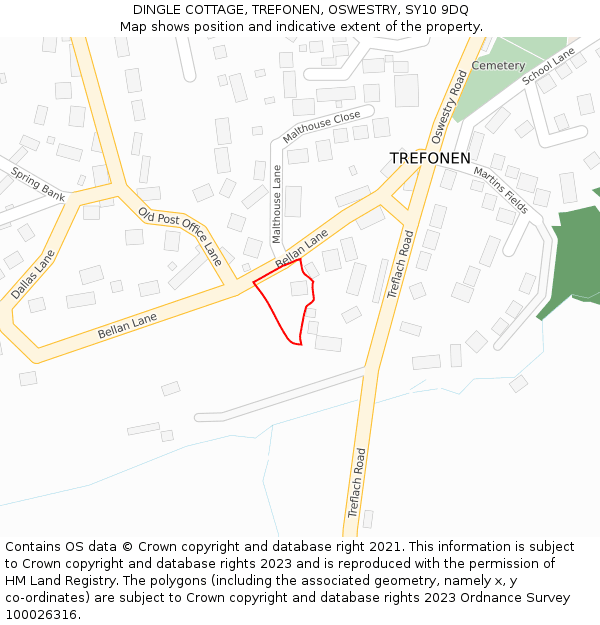 DINGLE COTTAGE, TREFONEN, OSWESTRY, SY10 9DQ: Location map and indicative extent of plot