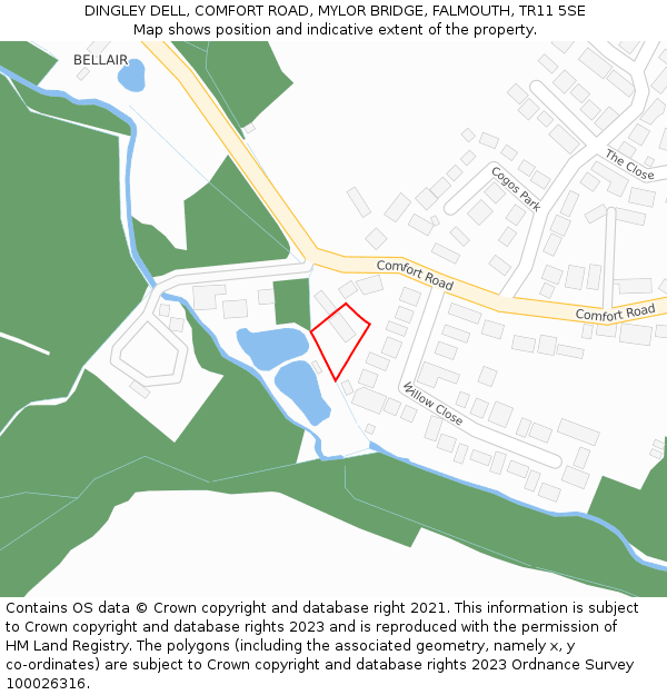 DINGLEY DELL, COMFORT ROAD, MYLOR BRIDGE, FALMOUTH, TR11 5SE: Location map and indicative extent of plot