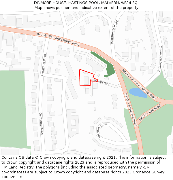 DINMORE HOUSE, HASTINGS POOL, MALVERN, WR14 3QL: Location map and indicative extent of plot