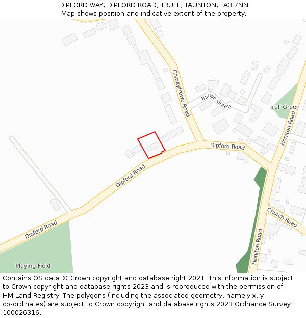 DIPFORD WAY, DIPFORD ROAD, TRULL, TAUNTON, TA3 7NN: Location map and indicative extent of plot