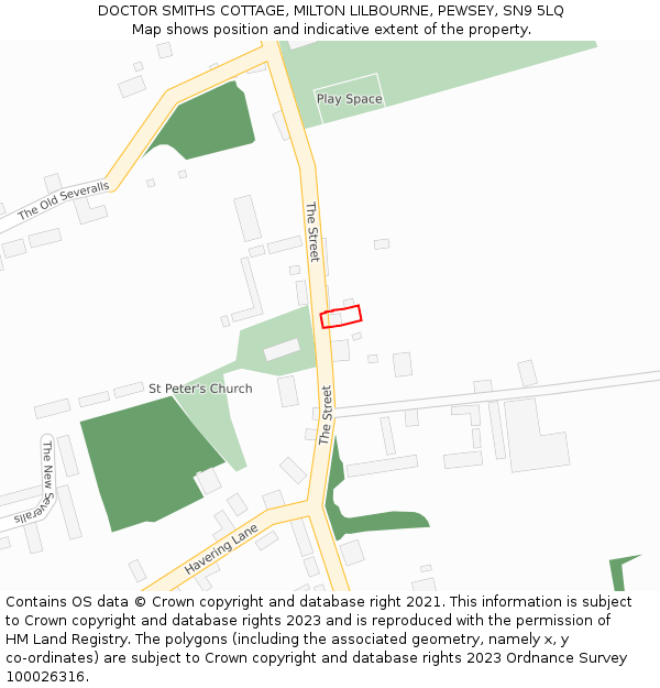 DOCTOR SMITHS COTTAGE, MILTON LILBOURNE, PEWSEY, SN9 5LQ: Location map and indicative extent of plot