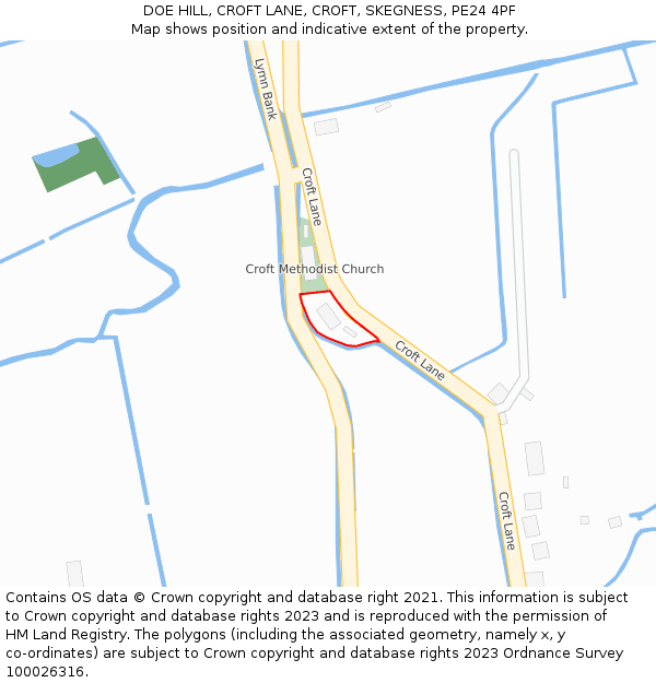 DOE HILL, CROFT LANE, CROFT, SKEGNESS, PE24 4PF: Location map and indicative extent of plot